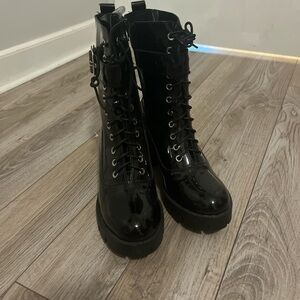 Allegra K Glossy Black Combat Boots